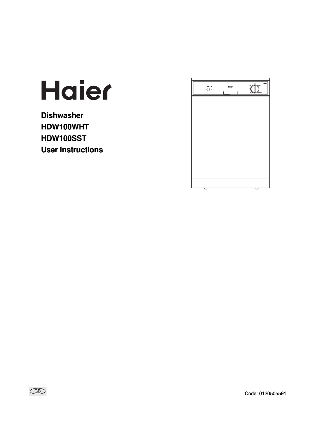 Haier manual Dishwasher HDW100WHT HDW100SST User instructions, Code 