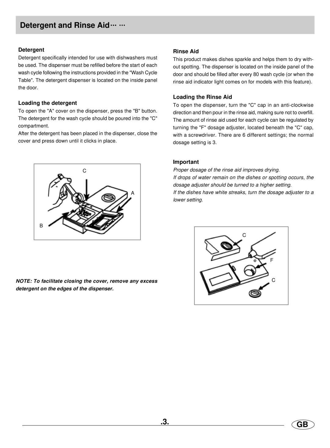 Haier HDW101SS, HDW101WH manual Detergent and Rinse Aid, Loading the detergent, Loading the Rinse Aid 