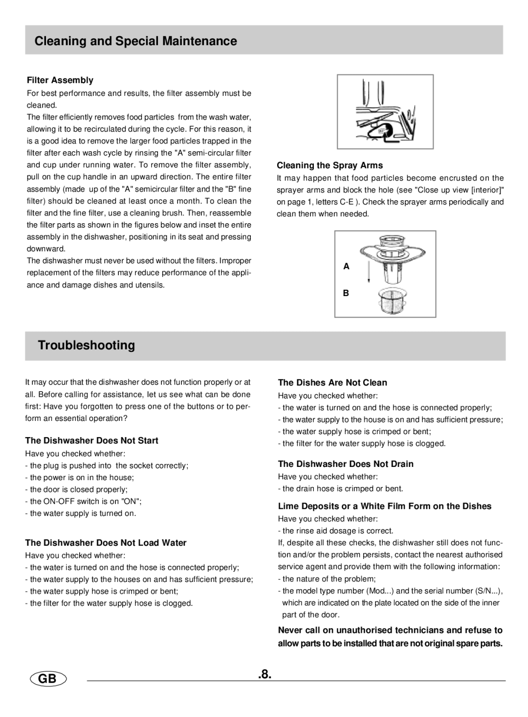 Haier HDW101WH, HDW101SS manual Cleaning and Special Maintenance, Troubleshooting 