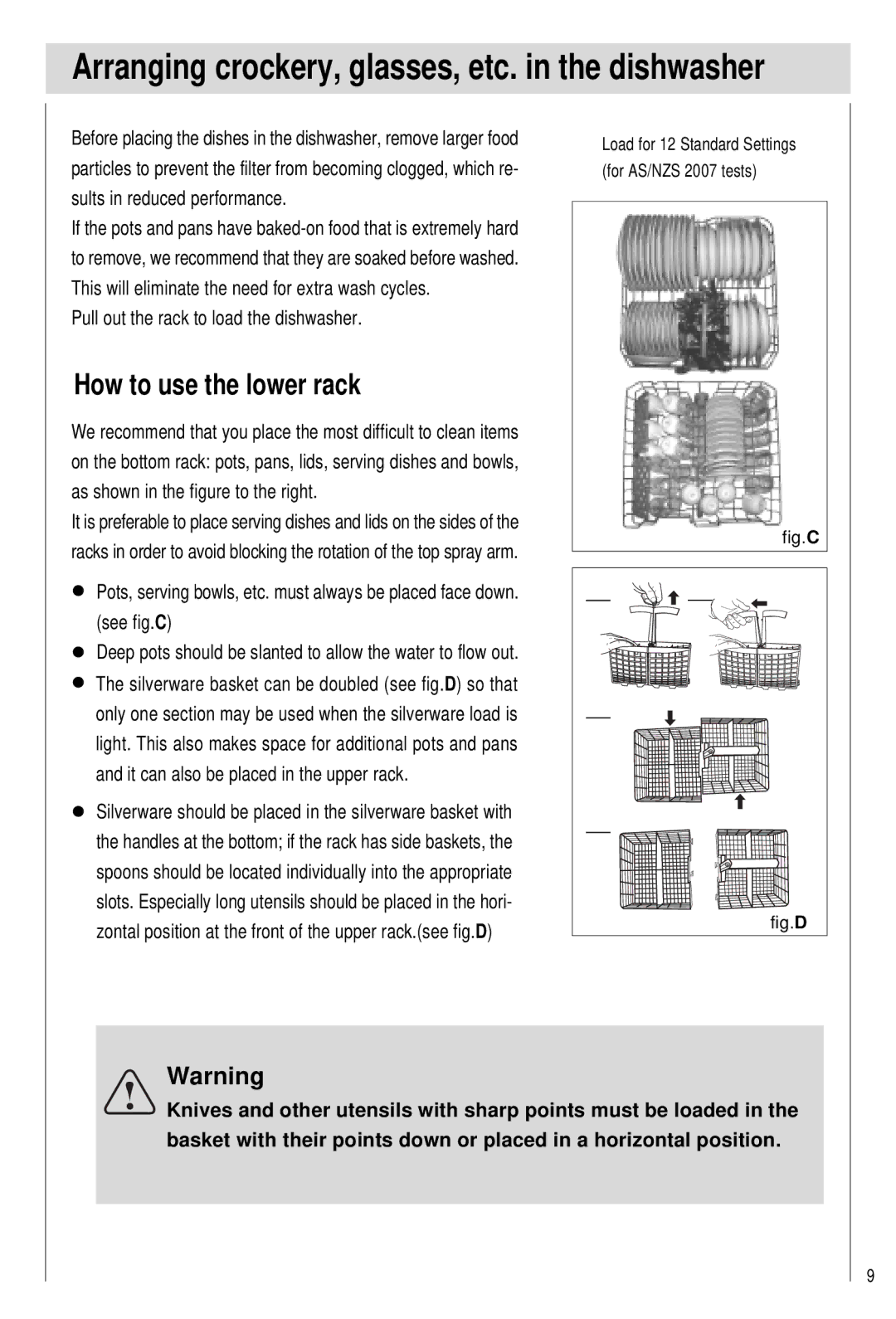 Haier HDW101WHT, HDW101SST manual Arranging crockery, glasses, etc. in the dishwasher, How to use the lower rack 