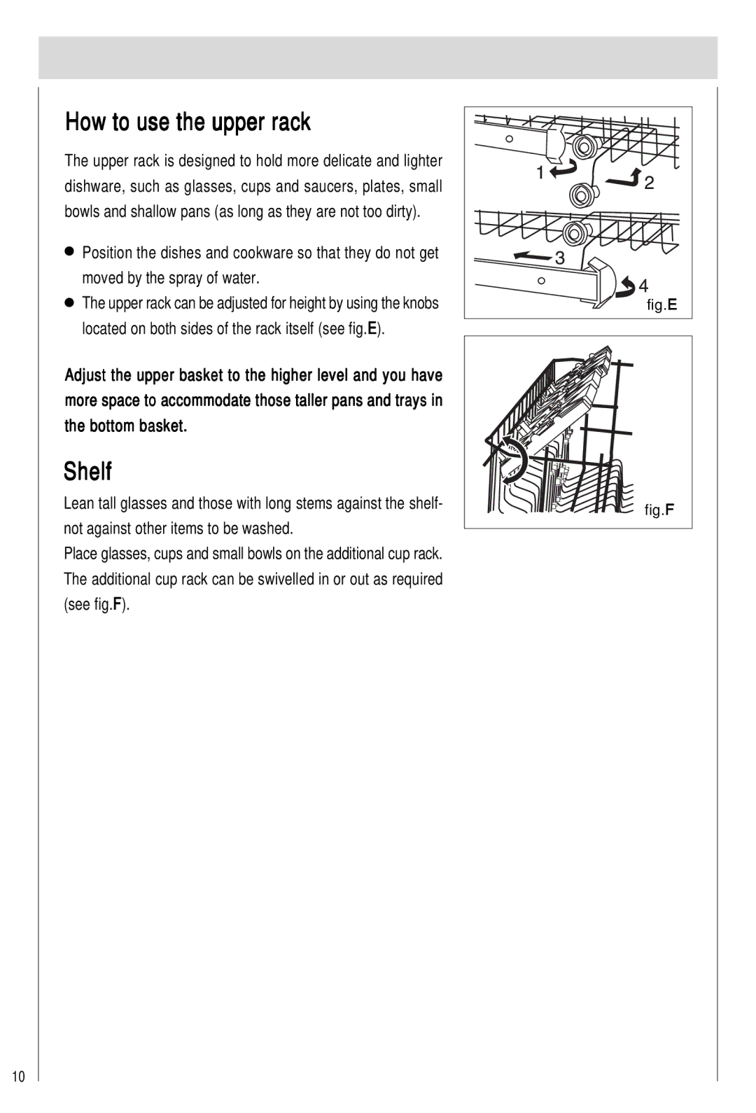 Haier HDW101SST, HDW101WHT manual How to use the upper rack, Shelf 