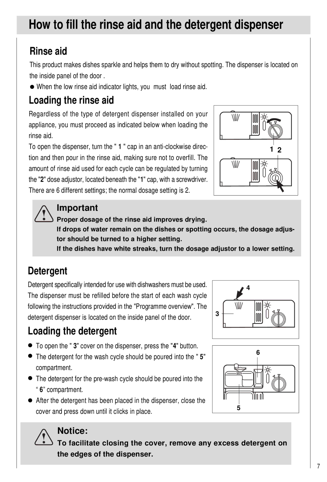 Haier HDW101WHT, HDW101SST manual Rinse aid, Loading the rinse aid, Detergent, Loading the detergent 