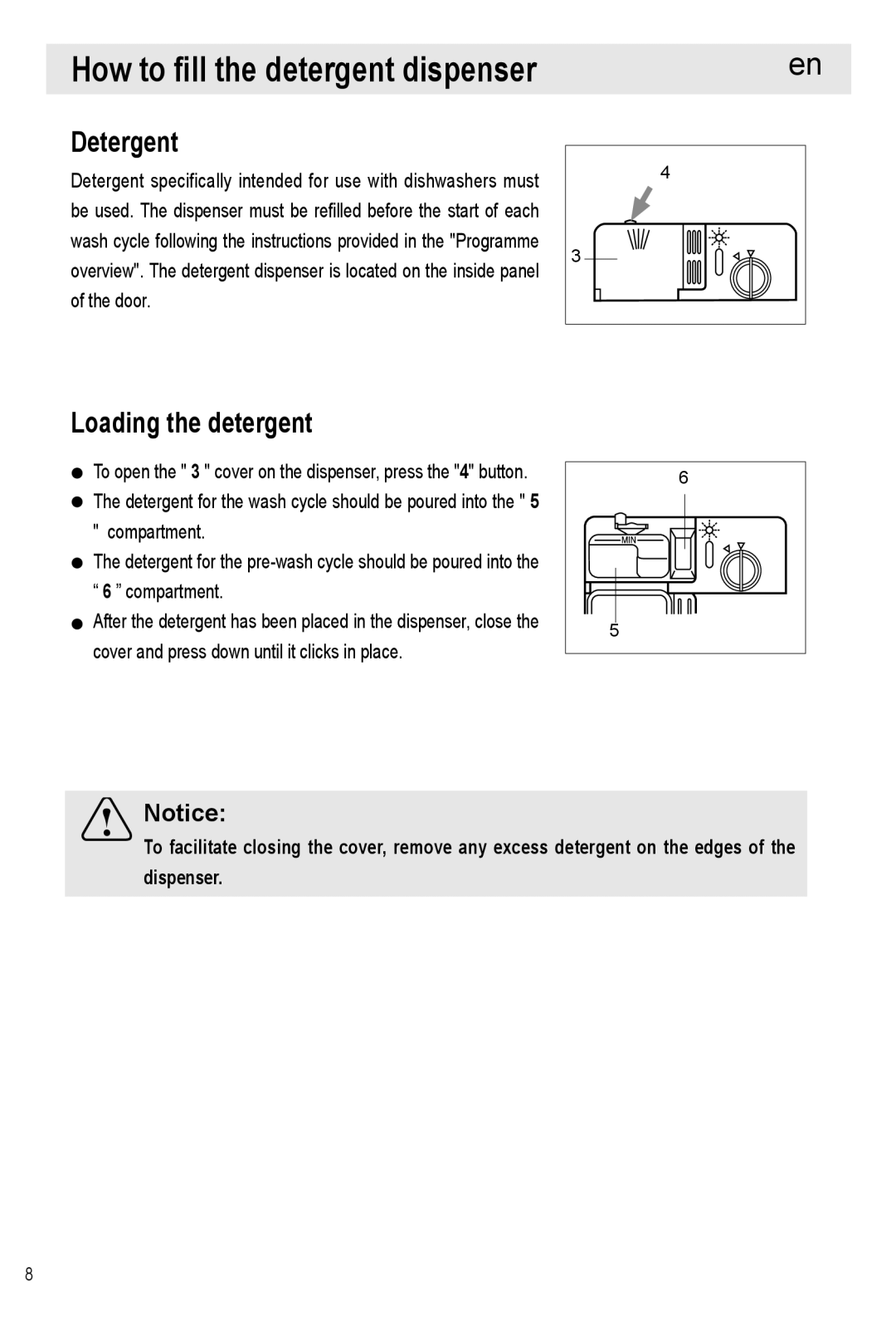 Haier HDW12-SFE1 operation manual How to fill the detergent dispenser, Detergent, Loading the detergent 