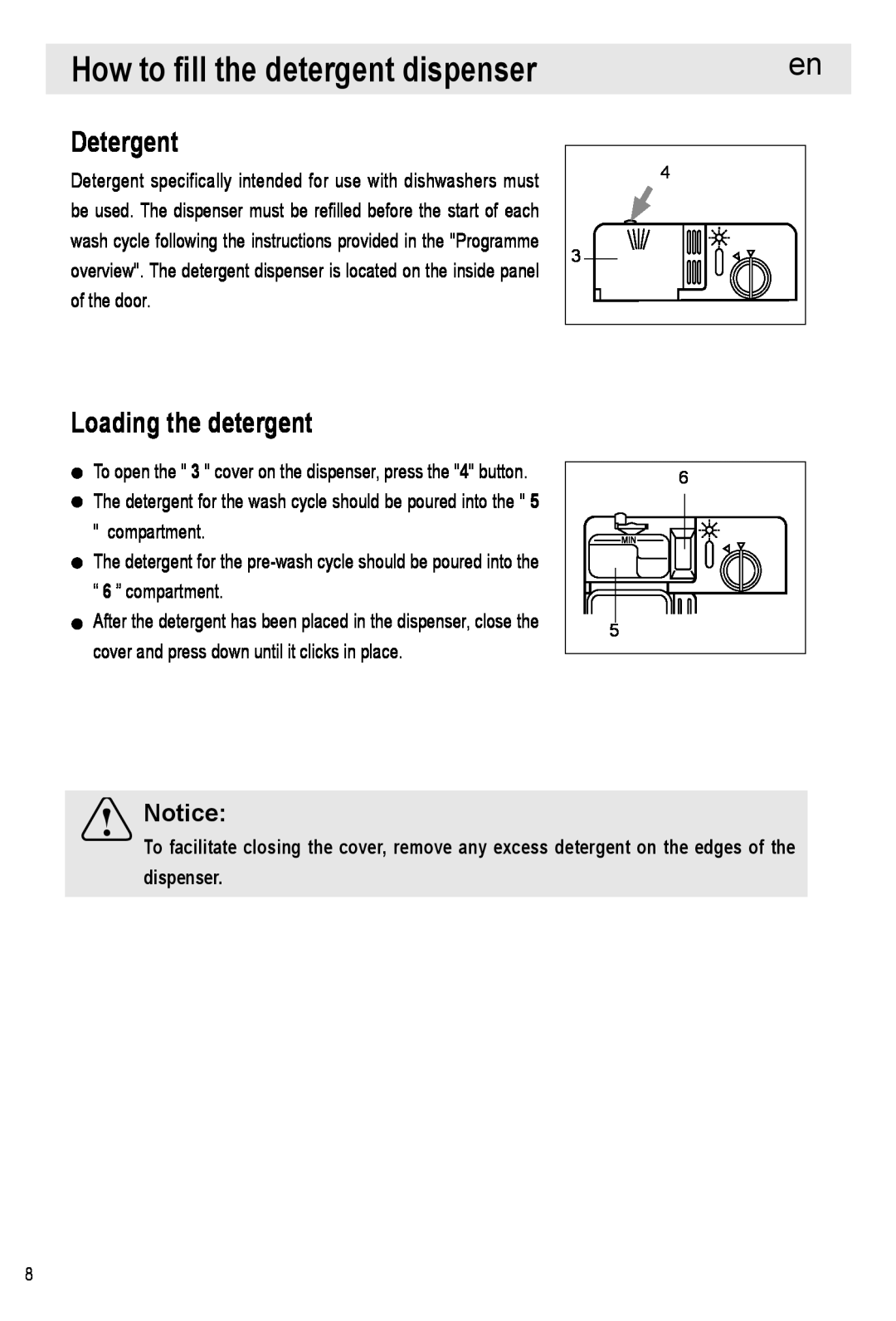 Haier HDW12-SFE1 operation manual How to fill the detergent dispenser, Detergent, Loading the detergent 