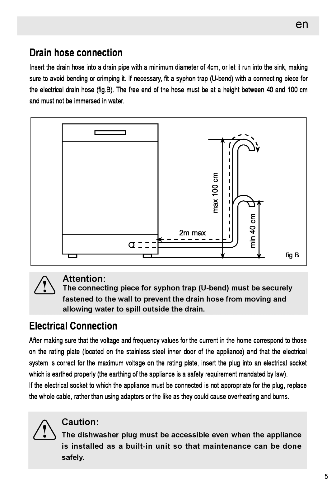 Haier HDW12-SFE1 operation manual Drain hose connection, Electrical Connection, 2/4 ,++ 22/4, 213 .+ 
