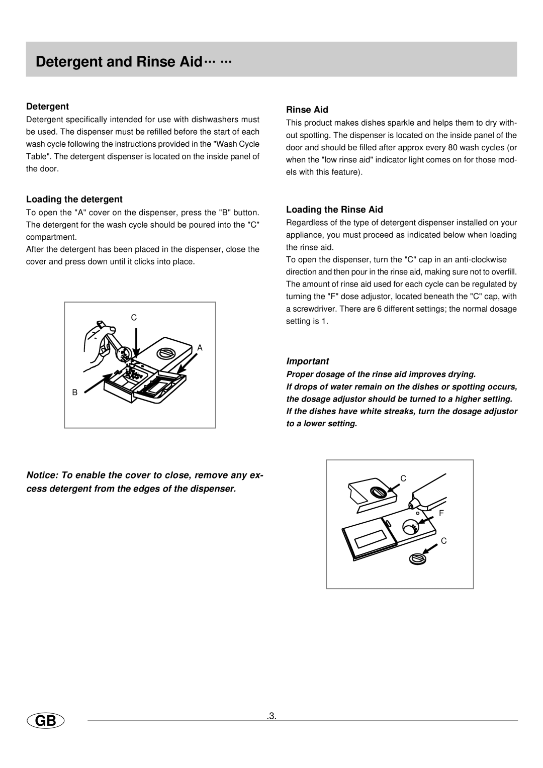 Haier HDW300SS, HDW300WH manual Detergent and Rinse Aid, Loading the detergent, Loading the Rinse Aid 