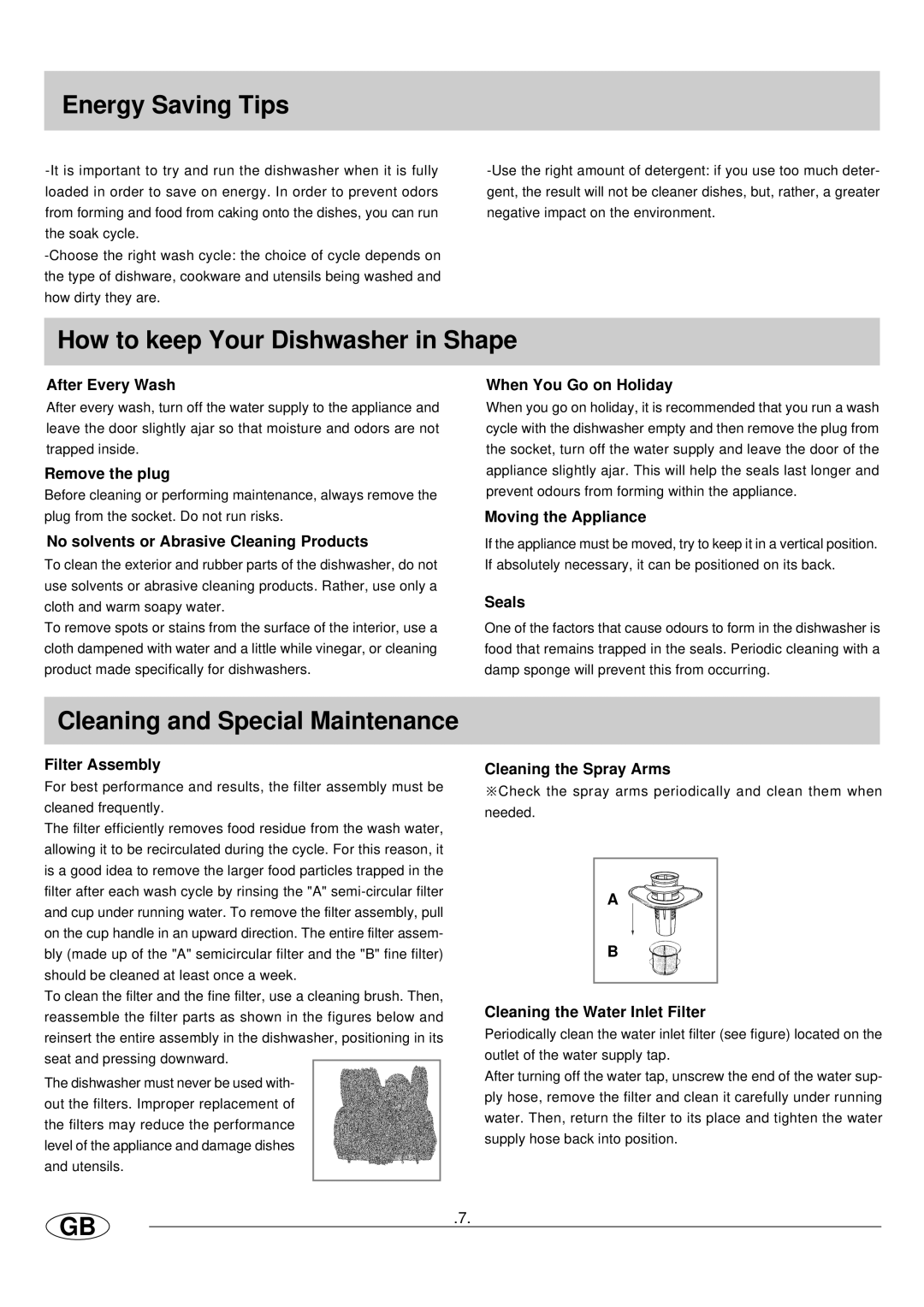 Haier HDW300SS, HDW300WH manual Energy Saving Tips, How to keep Your Dishwasher in Shape, Cleaning and Special Maintenance 