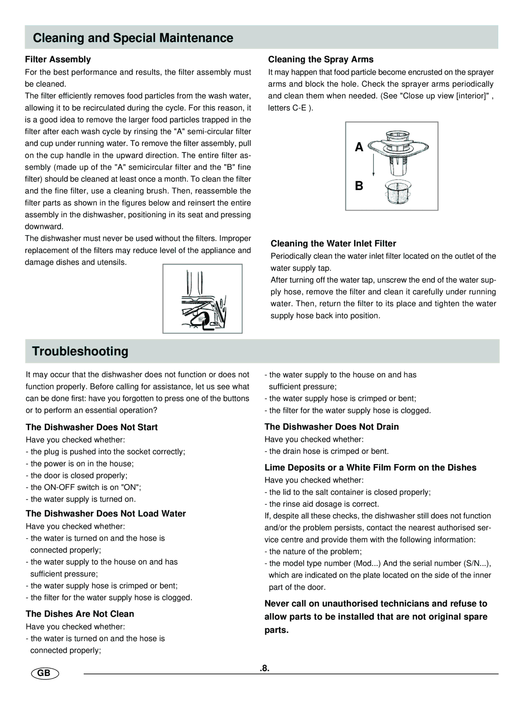 Haier HDW9-AFM manual Cleaning and Special Maintenance, Troubleshooting 