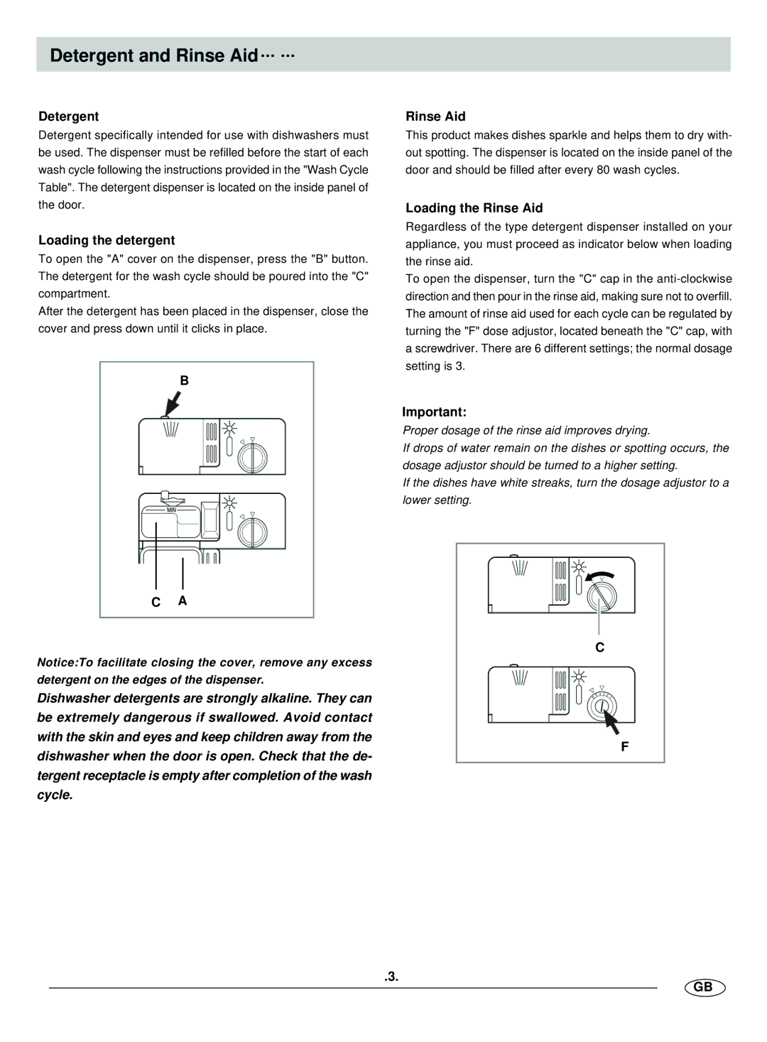 Haier HDW9-AFM manual Detergent and Rinse Aid, Loading the detergent, Loading the Rinse Aid 