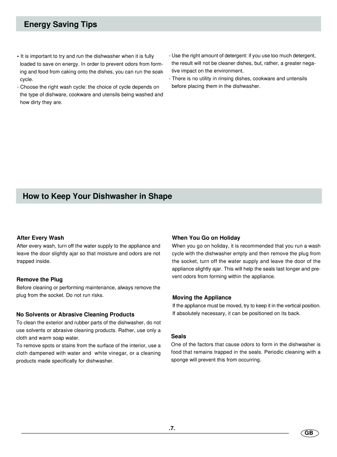 Haier HDW9-AFM manual Energy Saving Tips, How to Keep Your Dishwasher in Shape 