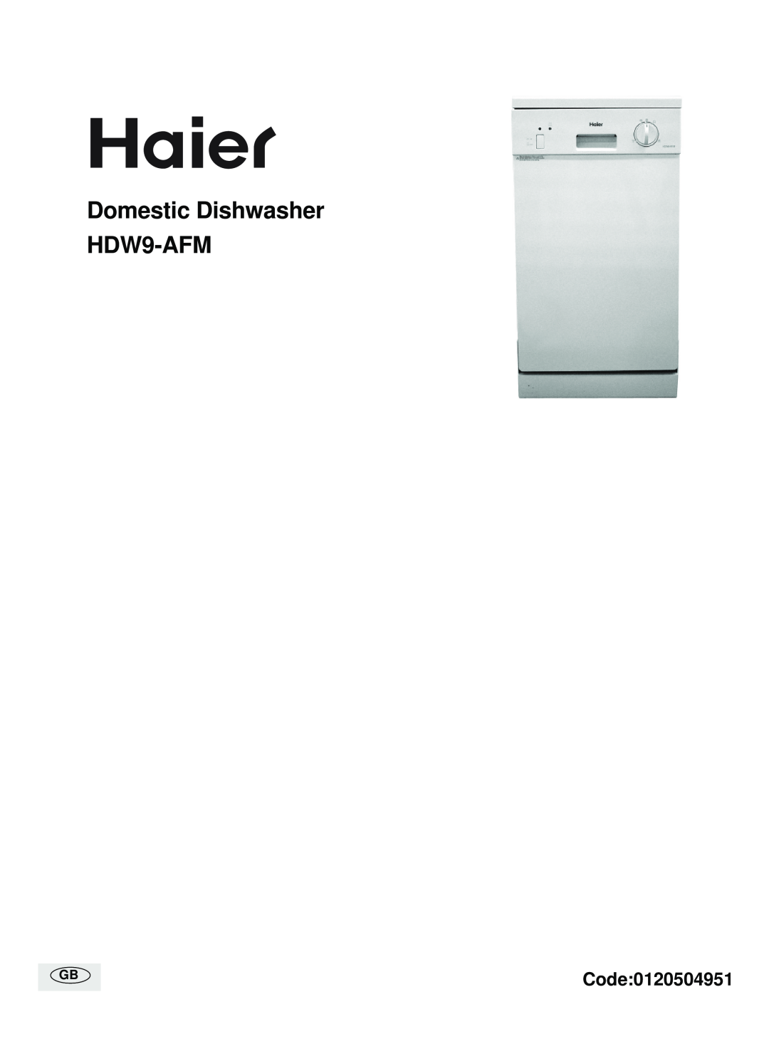 Haier manual Domestic Dishwasher HDW9-AFM, Code0120504951 