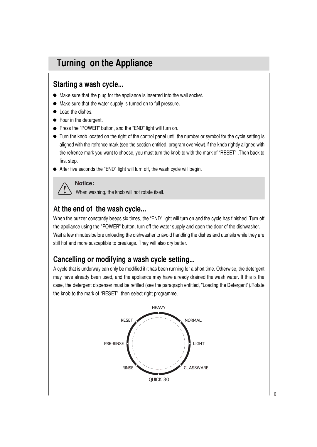 Haier HDW9SST, HDW9WHT manual Turning on the Appliance, Starting a wash cycle, At the end of the wash cycle 