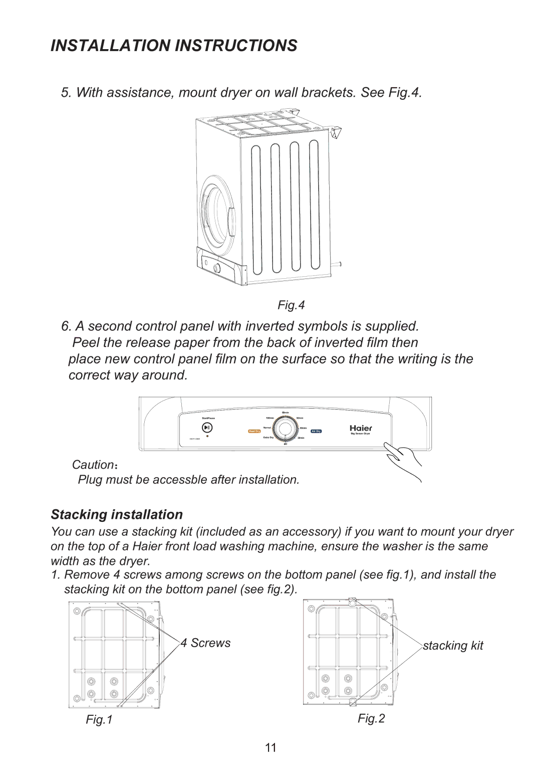 Haier HDY-D60 manual Stacking installation 