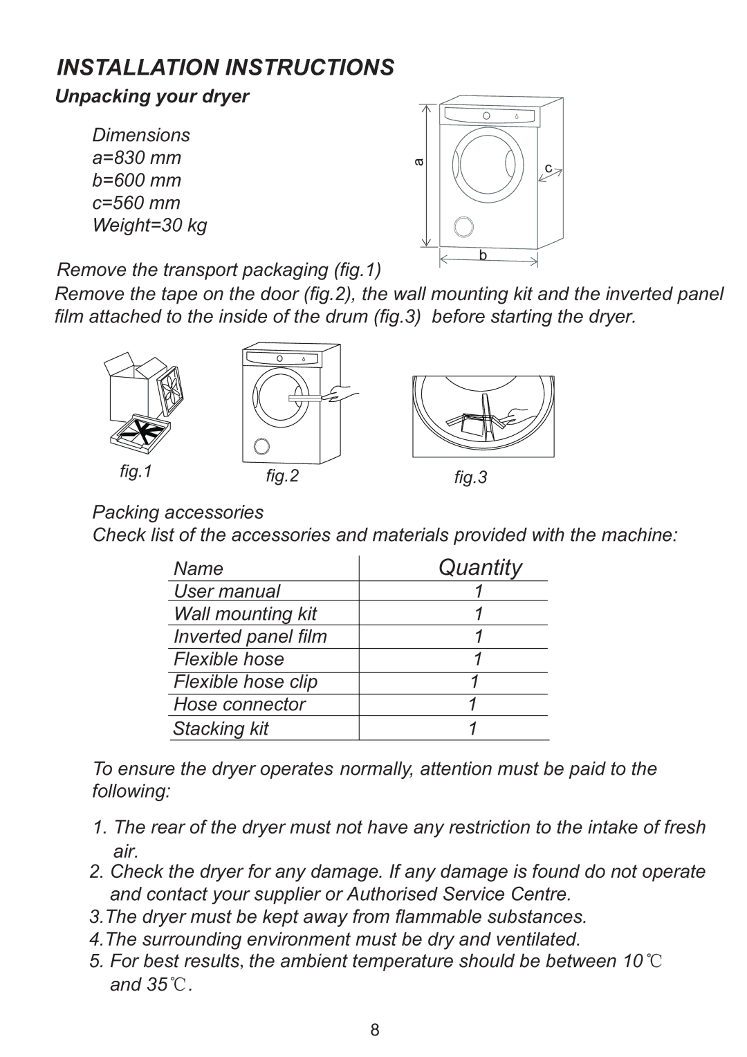 Haier HDY-D60 manual Installation Instructions 