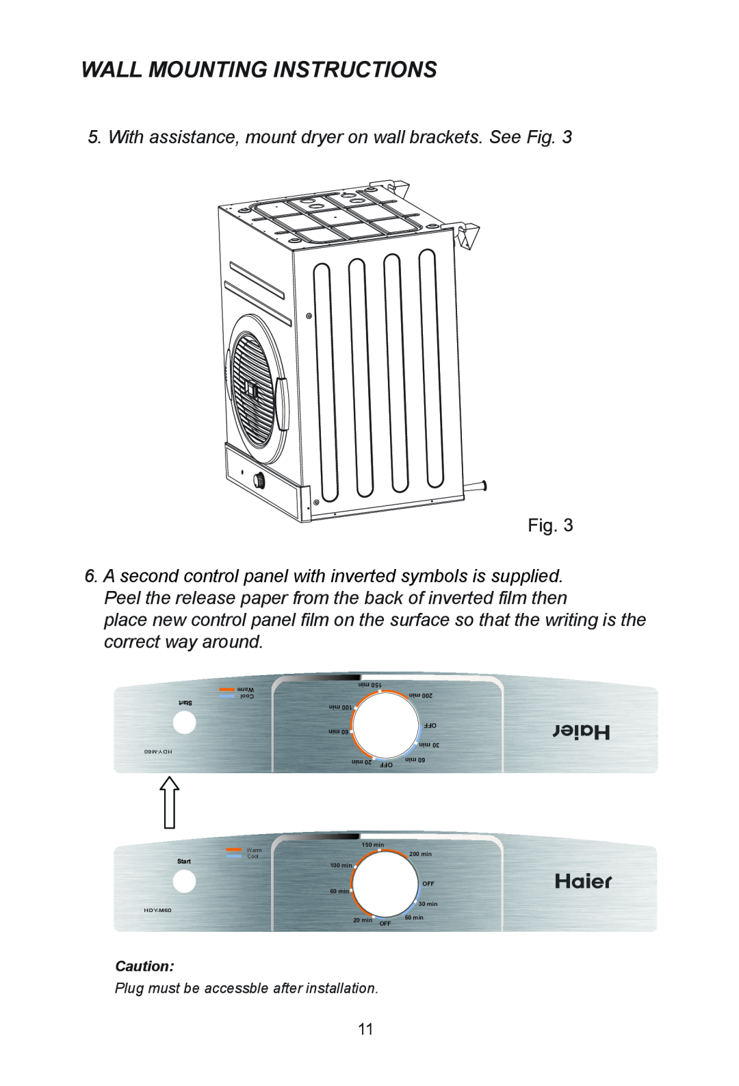 Haier HDY-M40, HDY-M60 manual Wall Mounting Instructions 