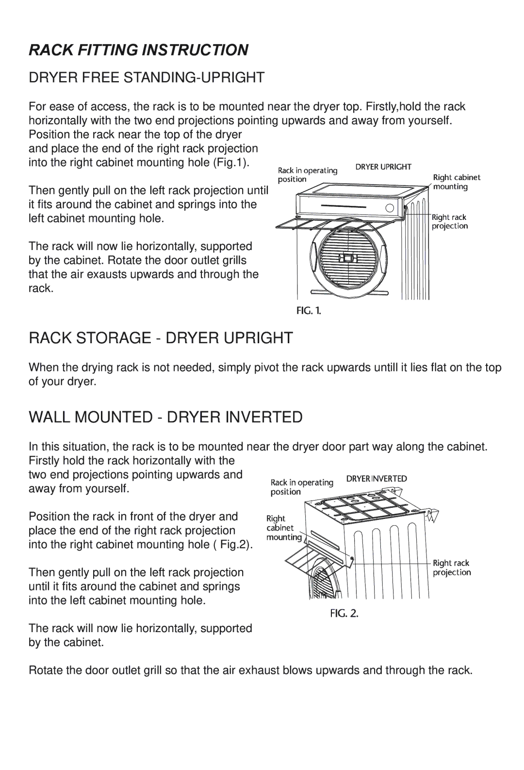 Haier HDY60M manual Rack Fitting Instruction, Dryer Free STANDING-UPRIGHT 