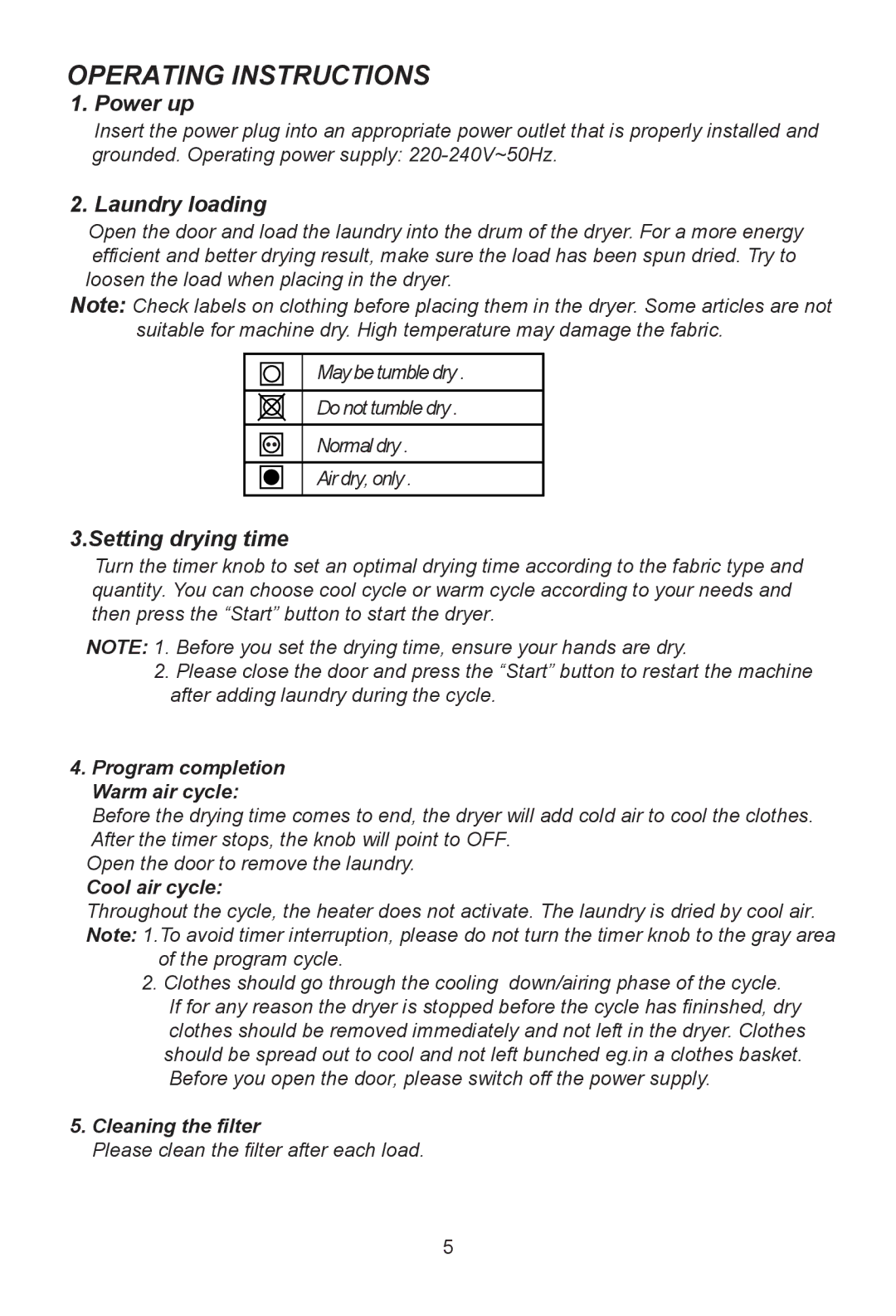 Haier HDY60M manual Operating Instructions, Power up 