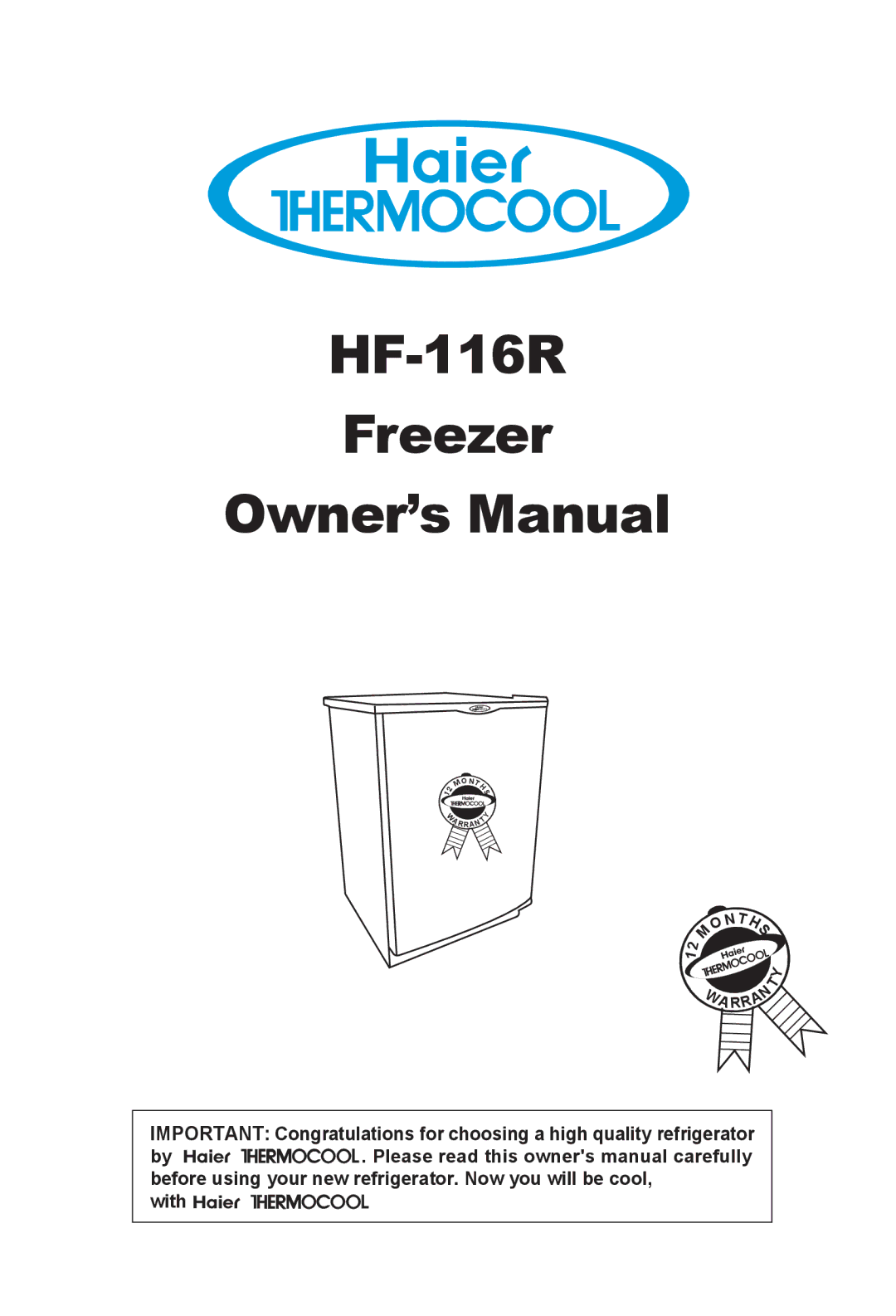 Haier owner manual HF-116R Freezer 