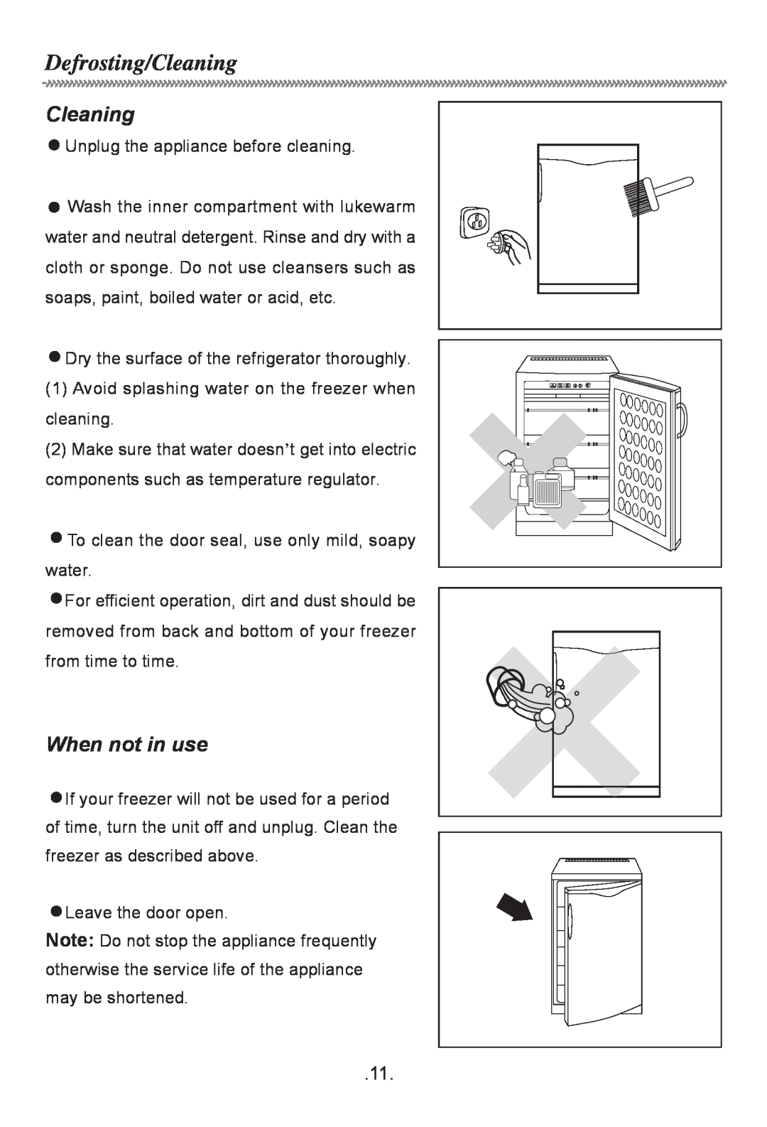 Haier HF-116R owner manual When not in use, Defrosting/Cleaning 