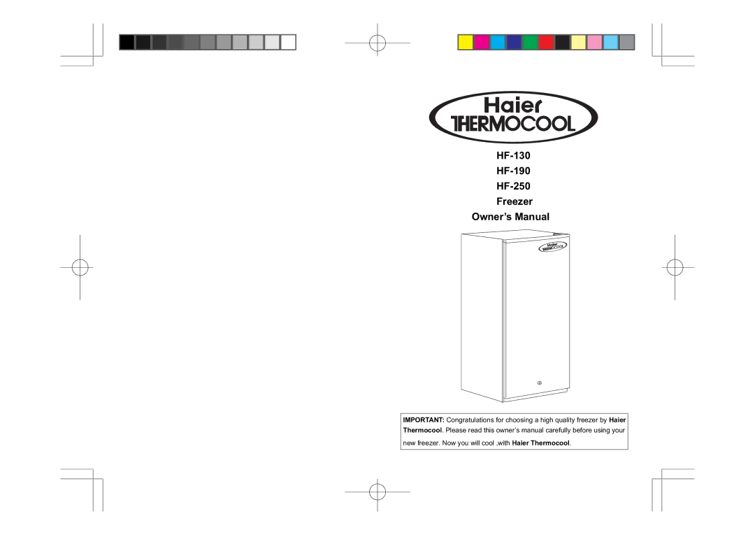 Haier owner manual HF-130 HF-190 HF-250 Freezer 