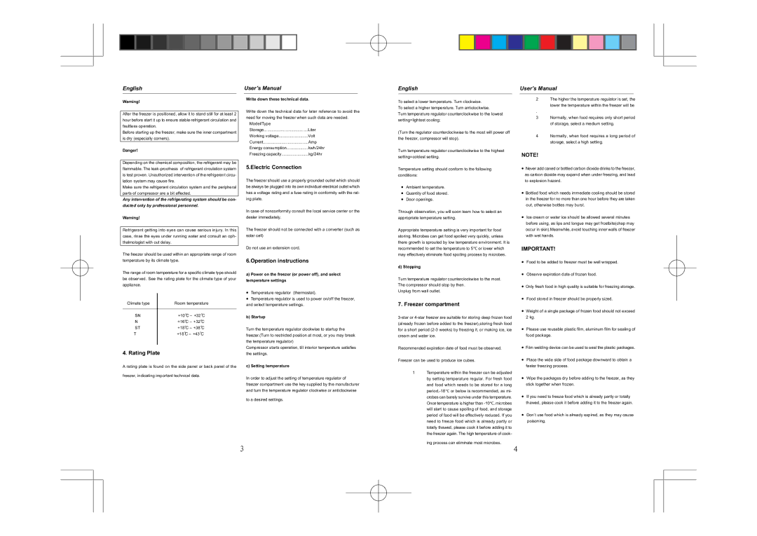 Haier HF-190, HF-130, HF-250 owner manual Rating Plate, Electric Connection, Operation instructions, Freezer compartment 