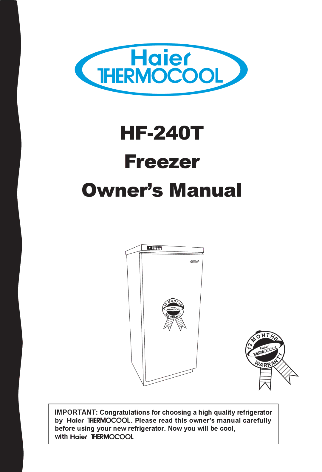 Haier owner manual HF-240T Freezer 