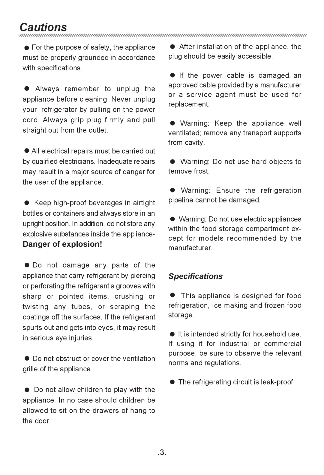 Haier HF-240T owner manual Specifications 