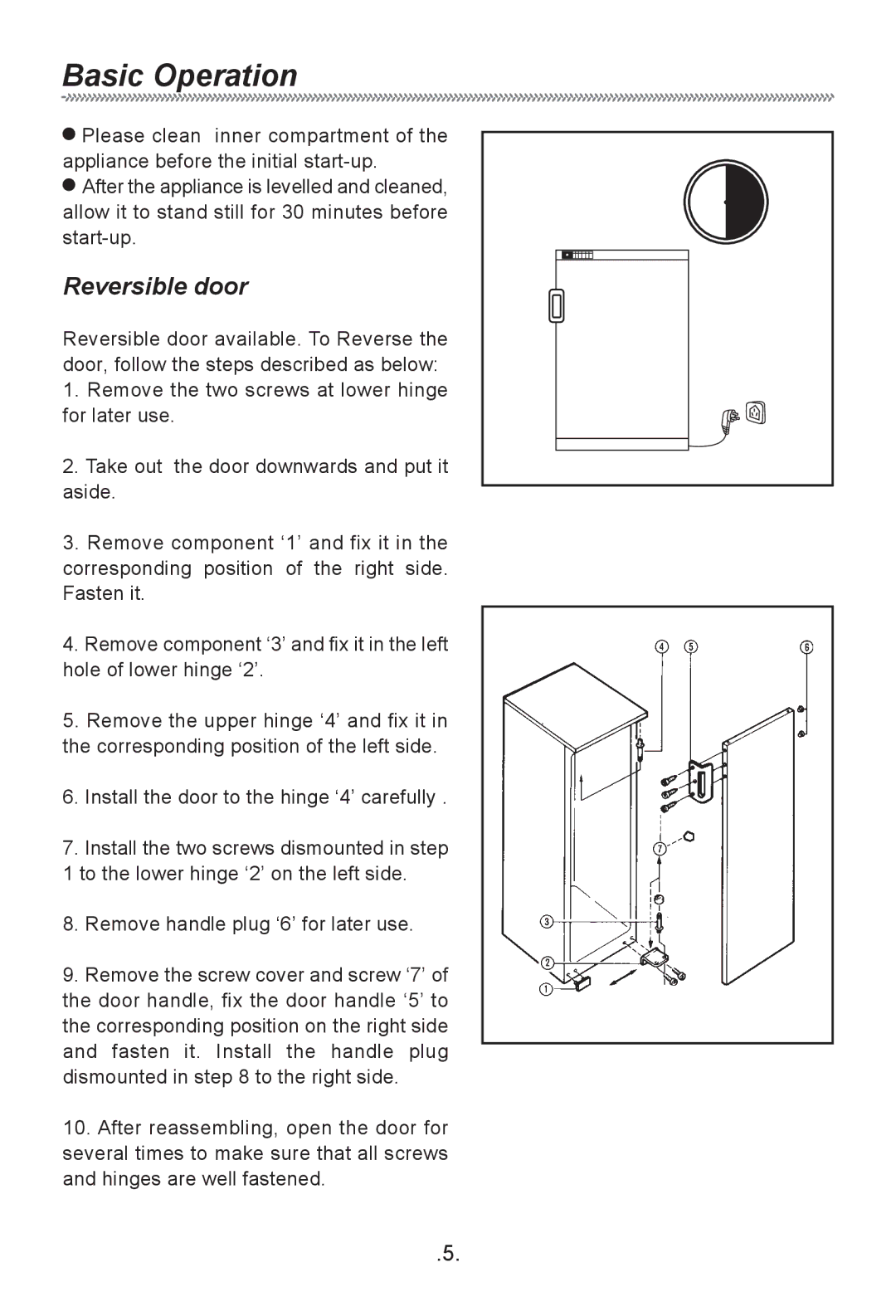 Haier HF-240T owner manual Basic Operation, Reversible door 