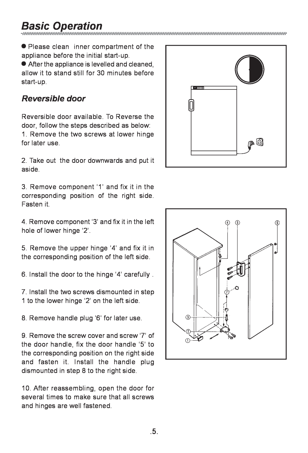 Haier HF-240T owner manual Basic Operation, Reversible door 