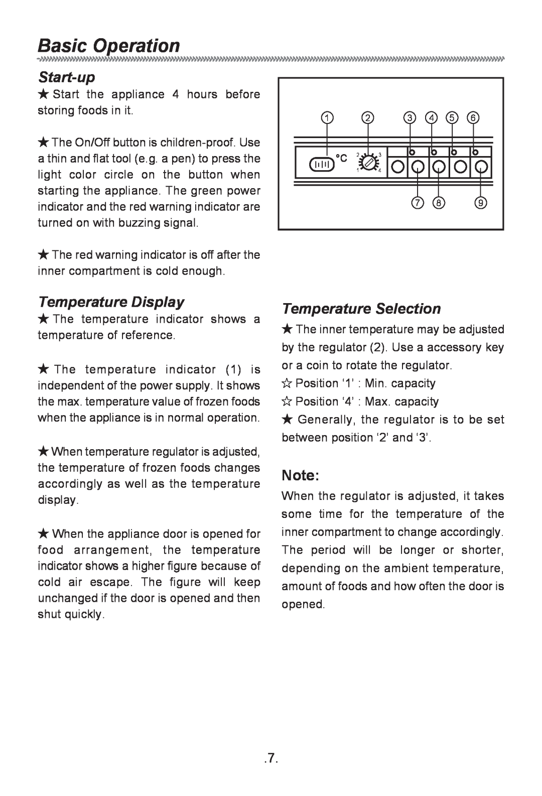 Haier HF-240T owner manual Start-up, Temperature Display, Temperature Selection, Basic Operation 