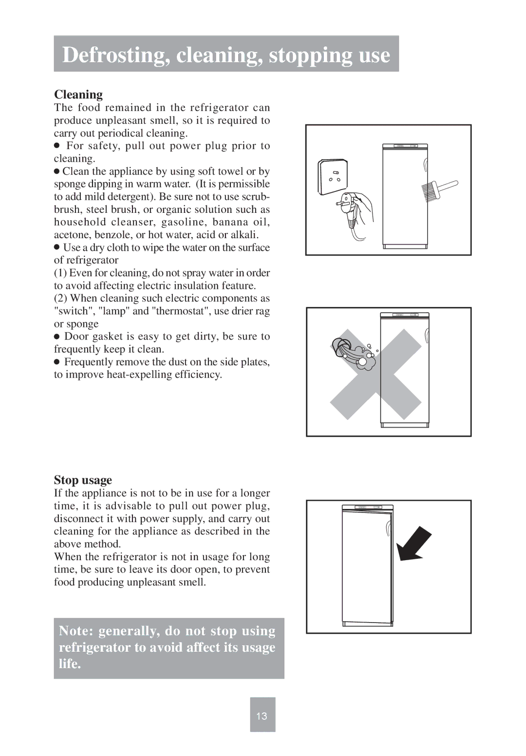 Haier HF-299 manual Cleaning, Stop usage 