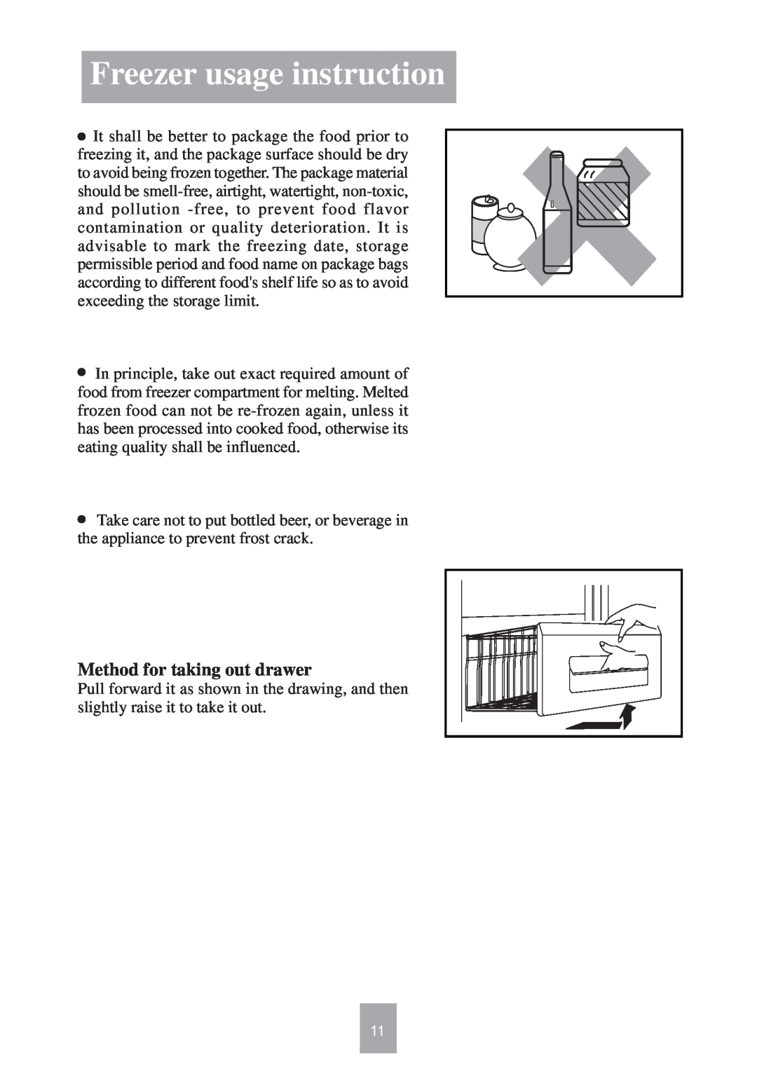 Haier HF-299 manual Freezer usage instruction, Method for taking out drawer 