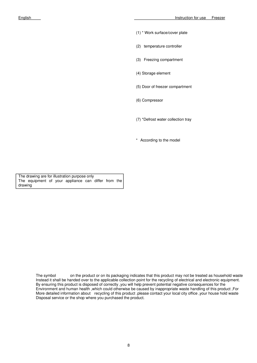 Haier HFH-50 manual English Instruction for use Freezer, According to the model 