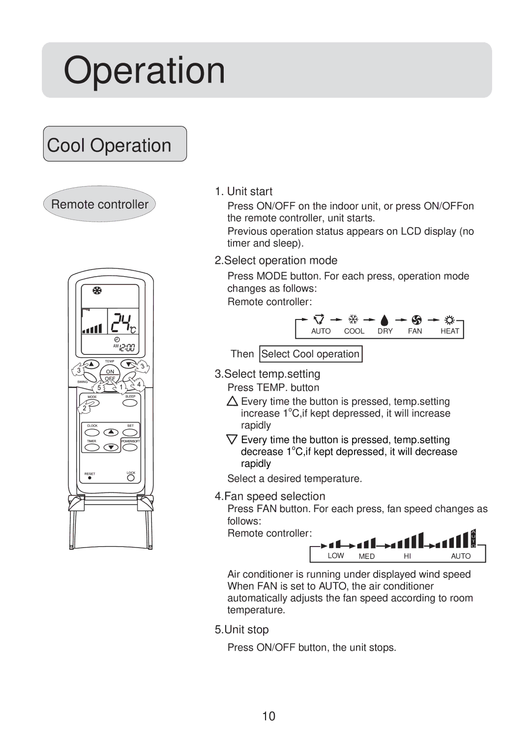 Haier 0010557172, HFU-09H03/R2(DB), HFU-12HA03(B)/R1, HFU-18H03/R2(DB) Cool Operation, Then Select Cool operation 