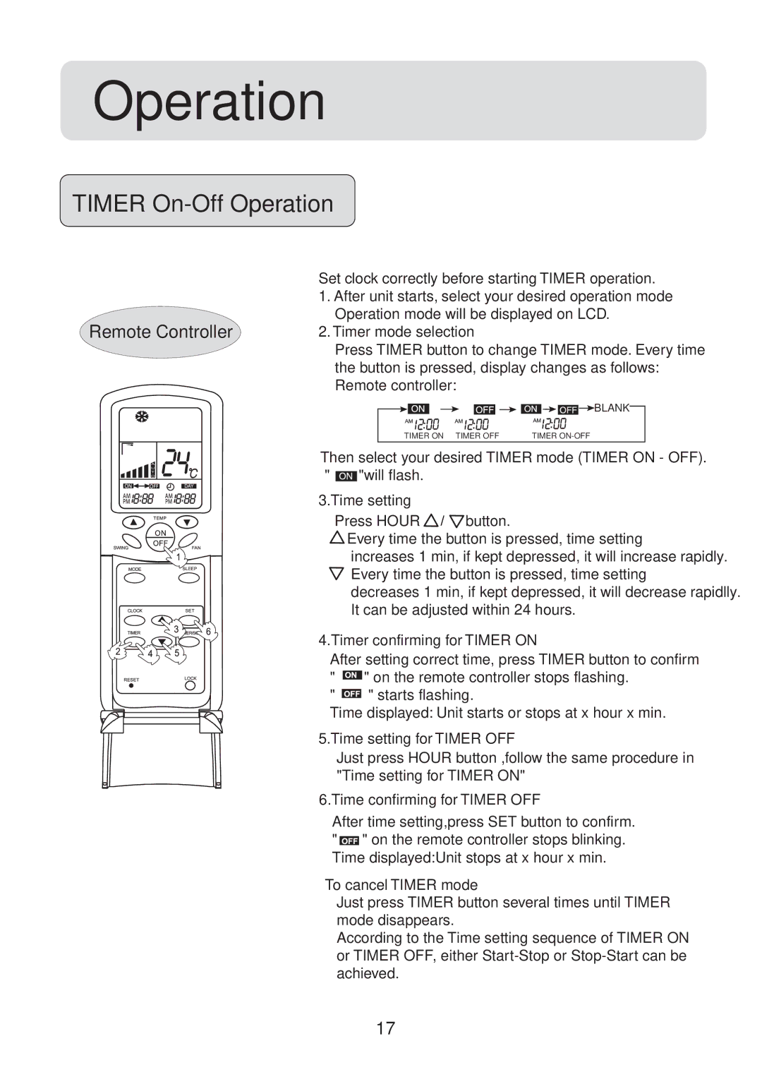 Haier HFU-09H03/R2(DB), HFU-12HA03(B)/R1 Timer On-Off Operation, Then select your desired Timer mode Timer on OFF 