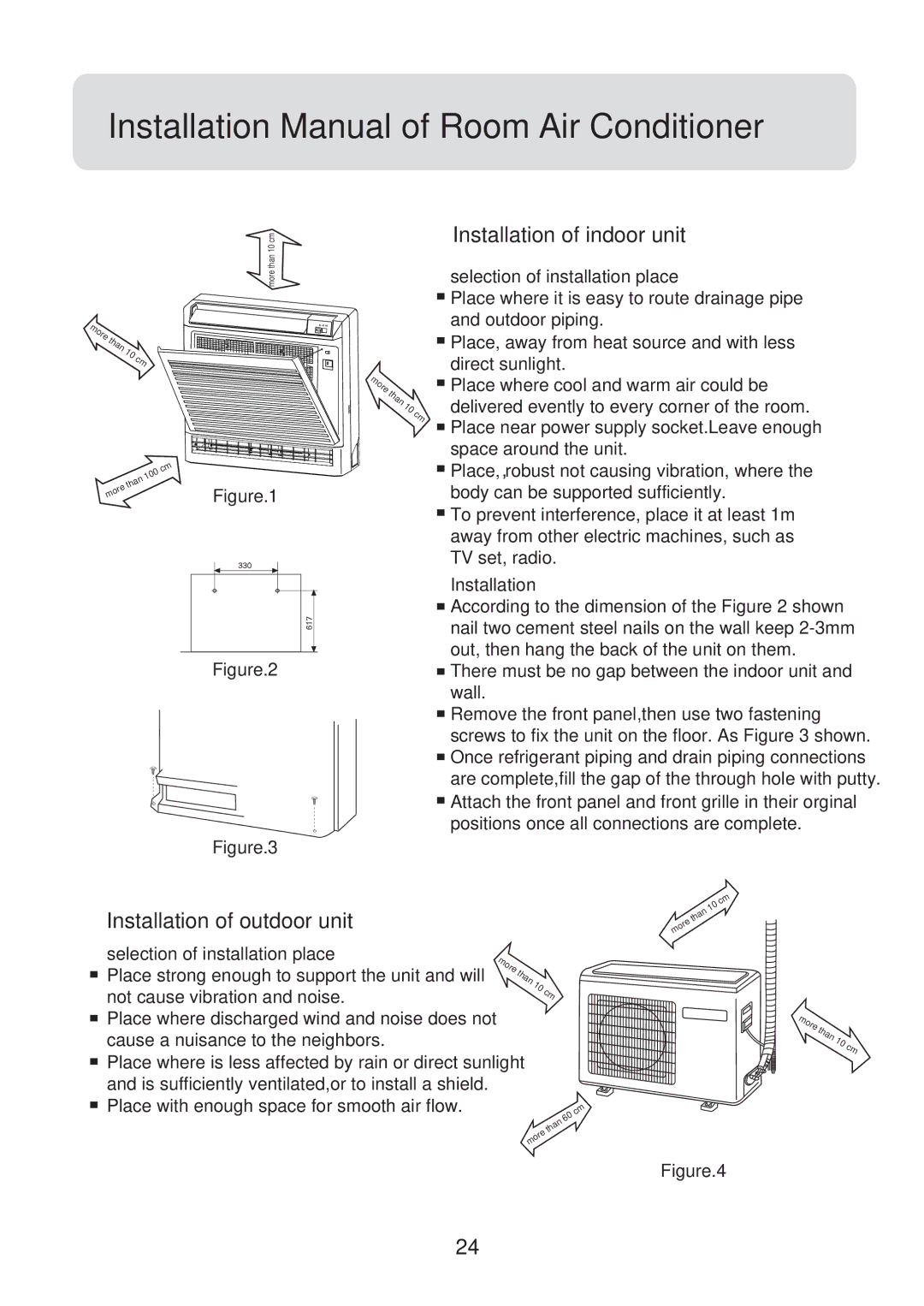 Haier HFU-12HA03(B)/R1, HFU-09H03/R2(DB), HFU-18H03/R2(DB) Installation of indoor unit, Installation of outdoor unit 