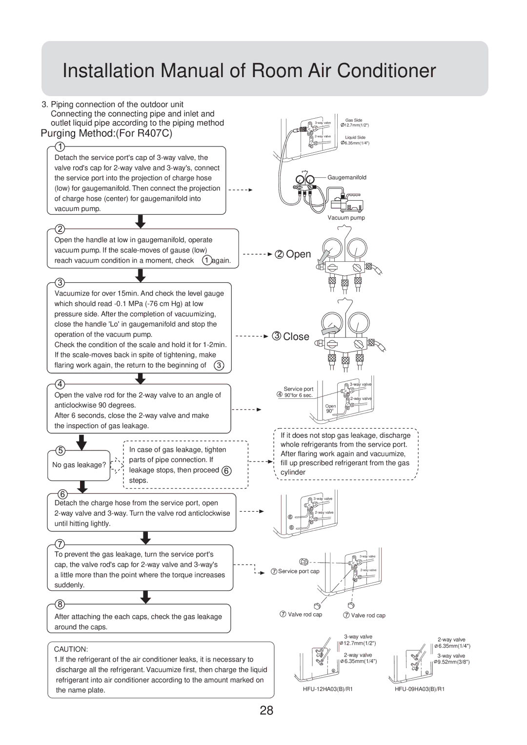 Haier 0010557172, HFU-09H03/R2(DB), HFU-12HA03(B)/R1, HFU-18H03/R2(DB), HFU-09HA03(B)/R1 Purging MethodFor R407C 