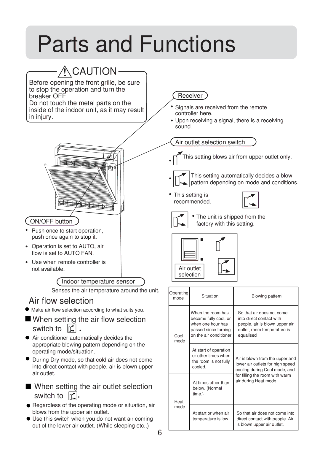 Haier HFU-12HA03(B)/R1, HFU-09H03/R2(DB), 0010557172 Air flow selection, When setting the air flow selection switch to 