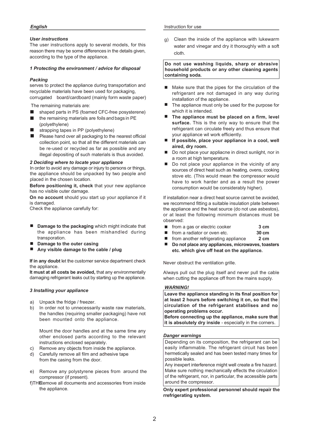 Haier HFV160 manual English User instructions, Protecting the environment / advice for disposal Packing 