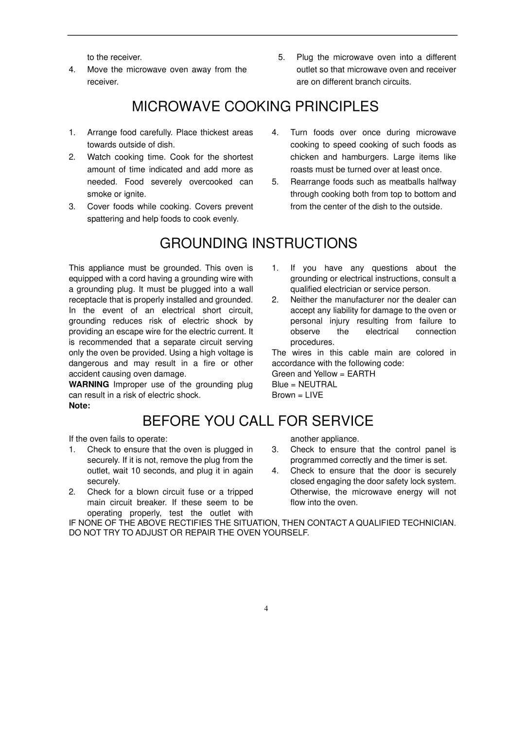 Haier HGN-2070M owner manual Microwave Cooking Principles, Grounding Instructions, Before YOU Call for Service 