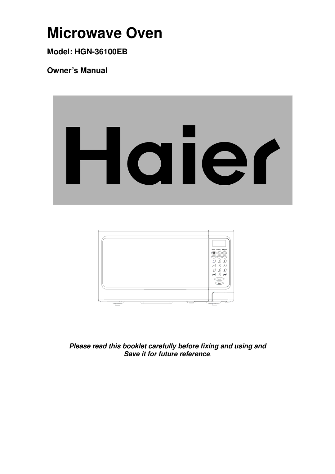 Haier HGN-36100EB owner manual Microwave Oven 