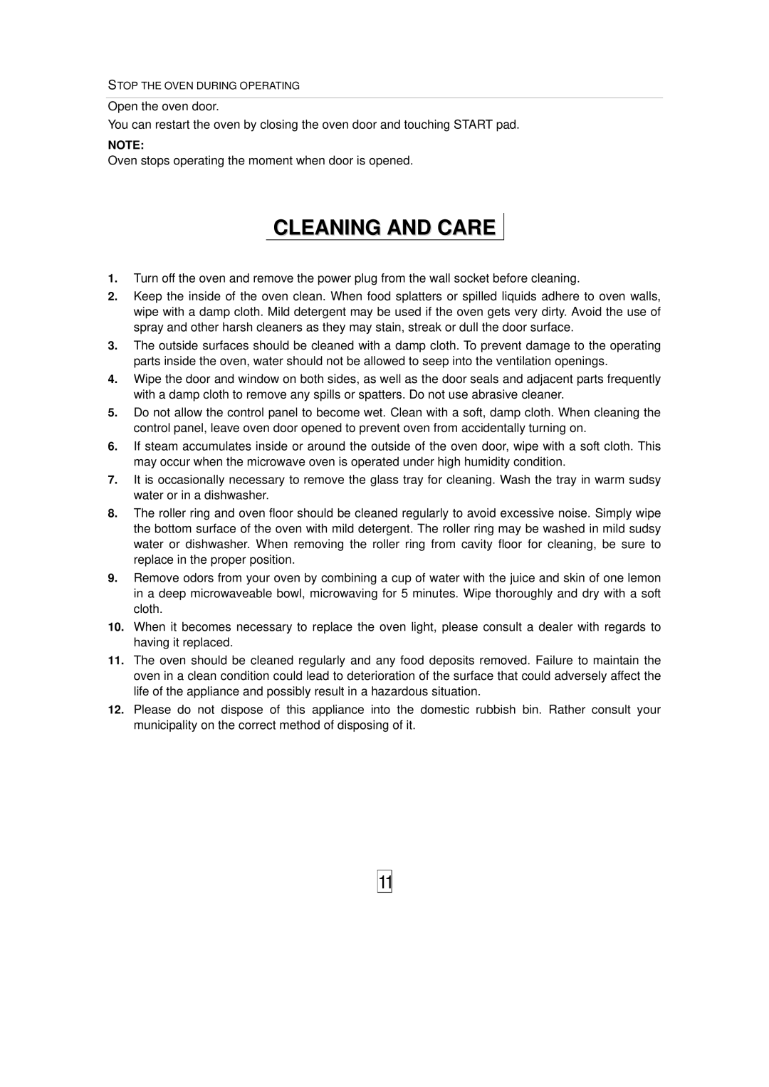 Haier HGN-36100EB owner manual Cleaning and Care 