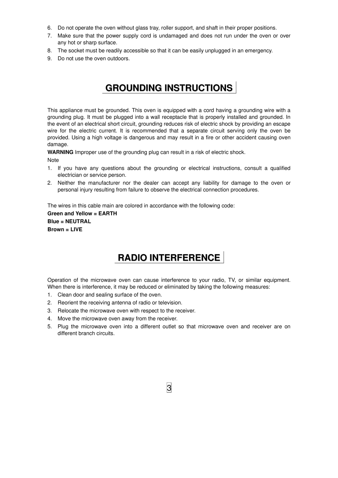 Haier HGN-36100EB owner manual Grounding Instructions, Radio Interference 