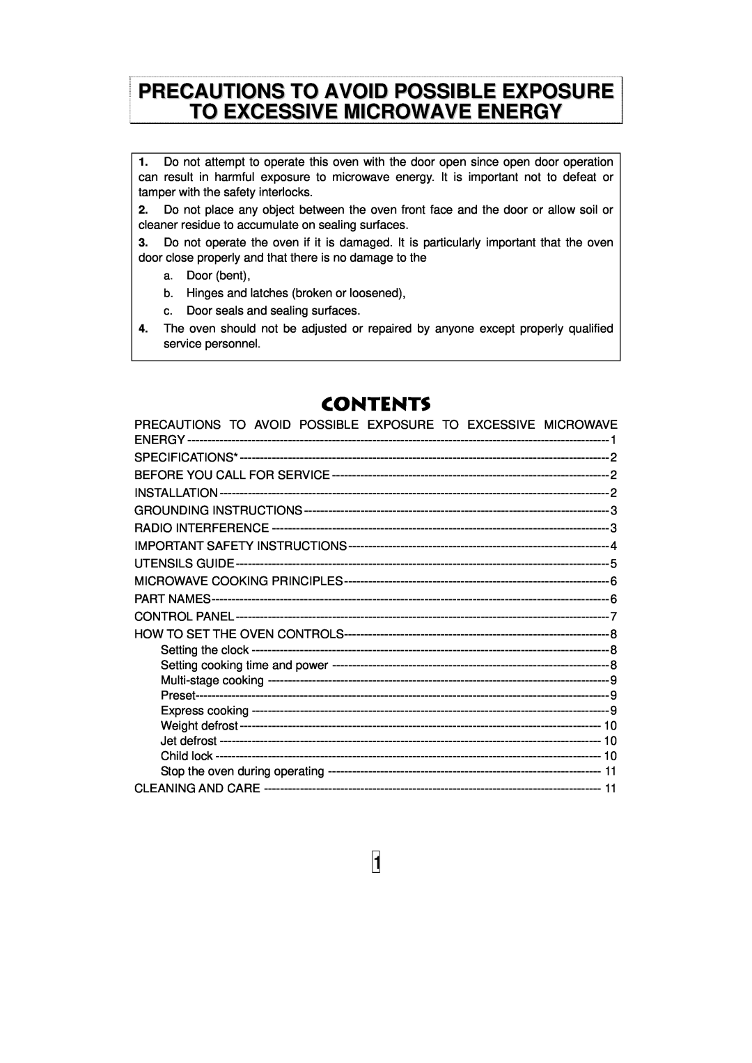 Haier HGN-36100EB owner manual Precautions To Avoid Possible Exposure, To Excessive Microwave Energy, Contents 