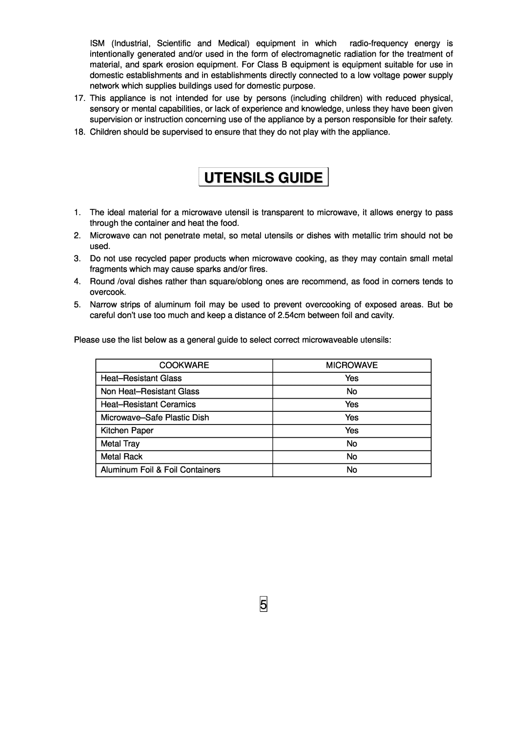 Haier HGN-36100EB owner manual Utensils Guide 
