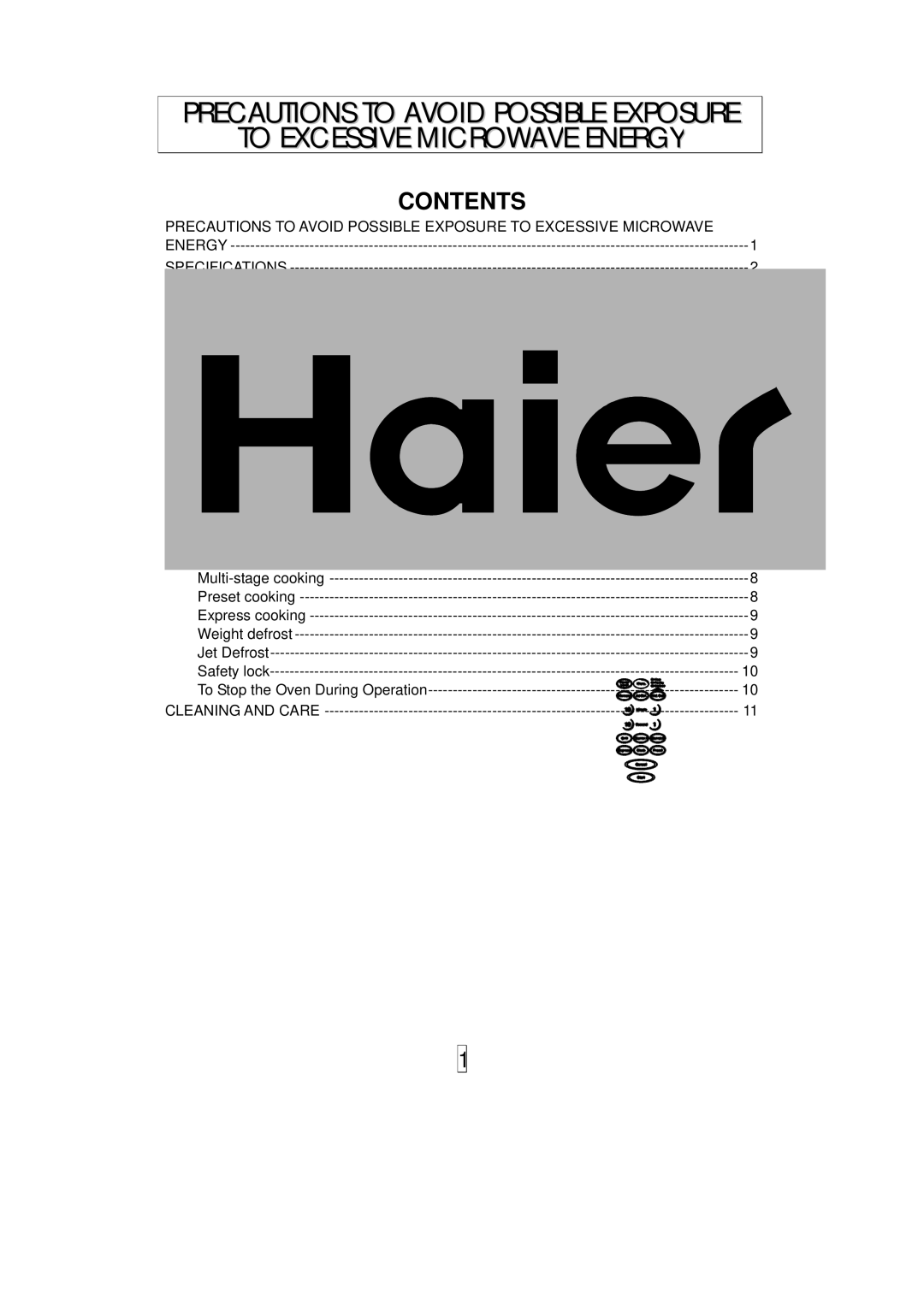 Haier HGN-36100EGS owner manual Contents 