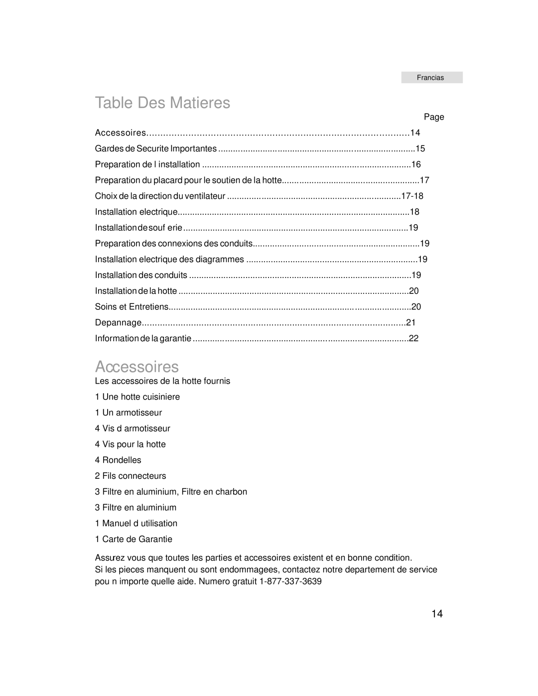 Haier HHX6130 user manual Table Des Matieres, Accessoires 