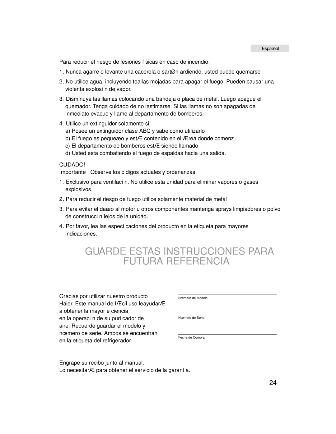 Haier HHX6130 user manual Guarde Estas Instrucciones Para Futura Referencia 