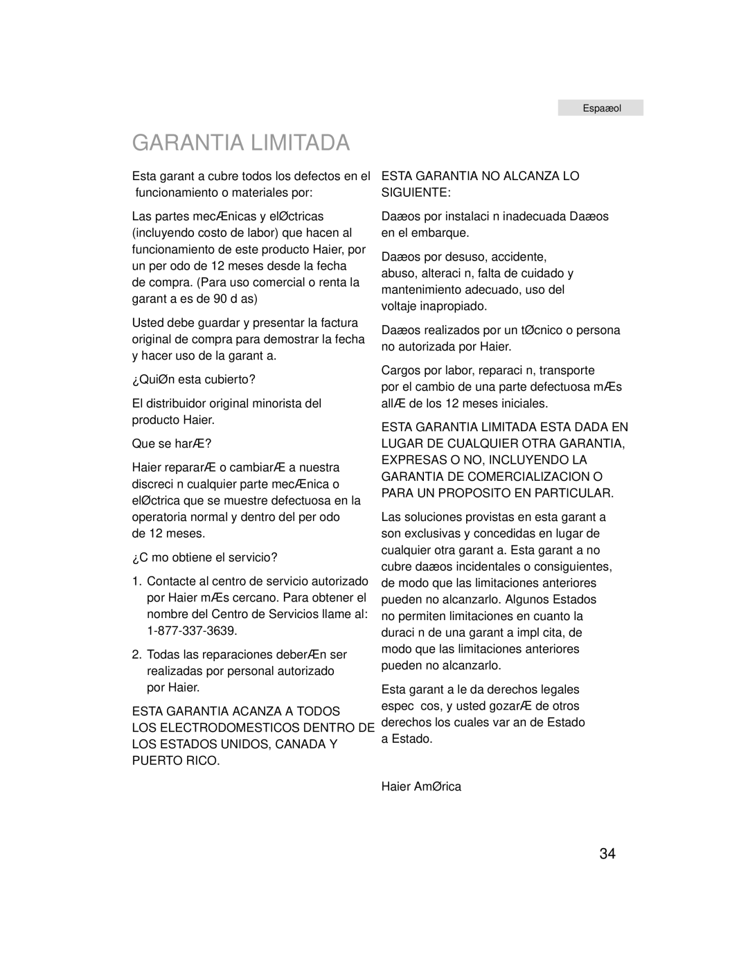 Haier HHX6130 user manual Garantia Limitada 