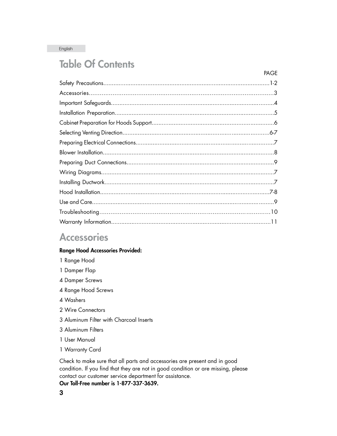 Haier HHX6130 user manual Table Of Contents, Accessories 